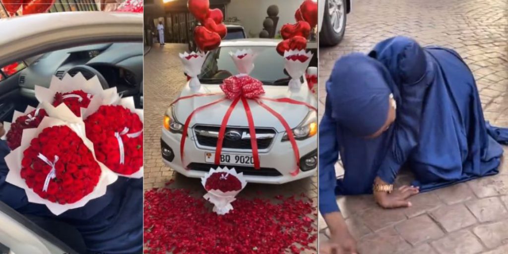 nigeria lady goes emotional as lover surprises her with brand new car and flowers on valentines day